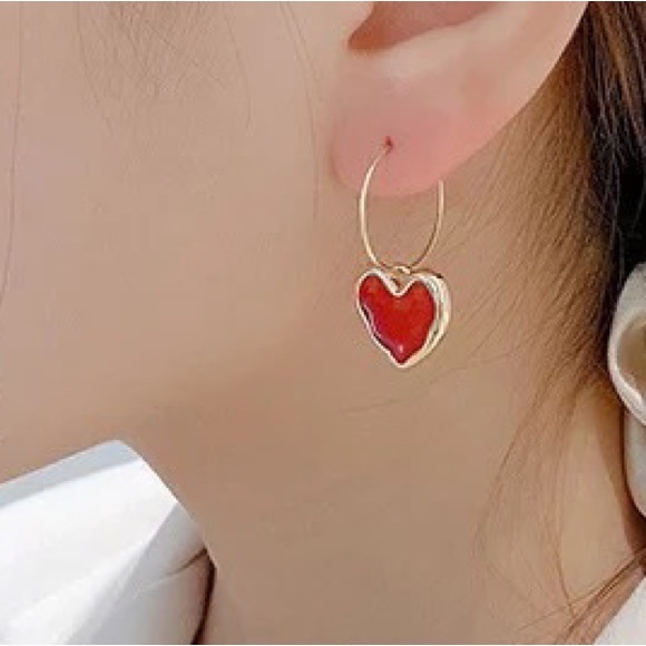 Heart Hoop Charm Earrings - Picture 2 of 6